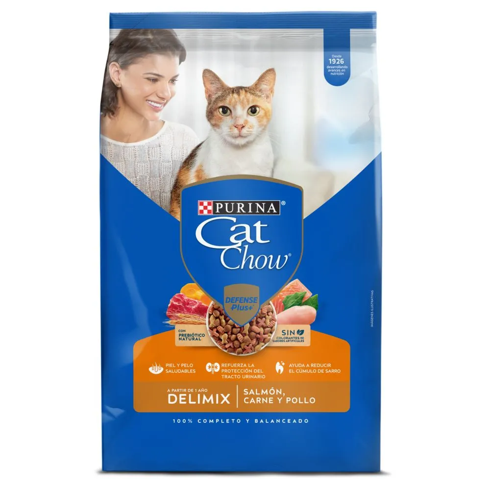 Cat Chow Delimix Adultos Salmon, Carne y Pollo 10 Kg