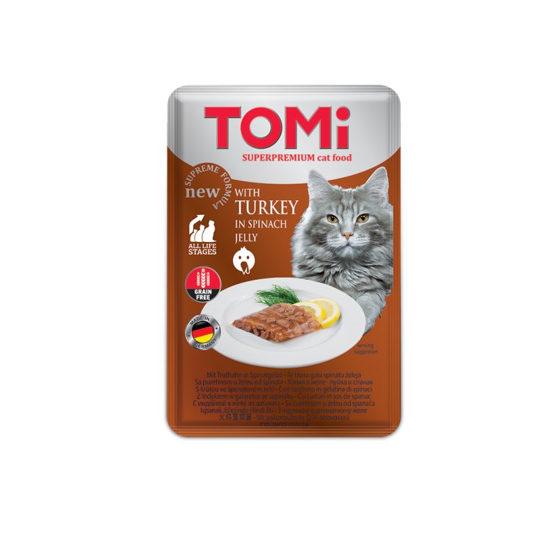 TOMi Gato pavo con gelatina de espinacas 100 g