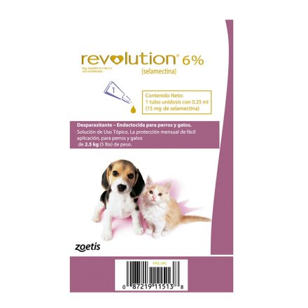 Antiparasitario Revolution Perro y Gato 6% (Hasta 2,5 Kg)