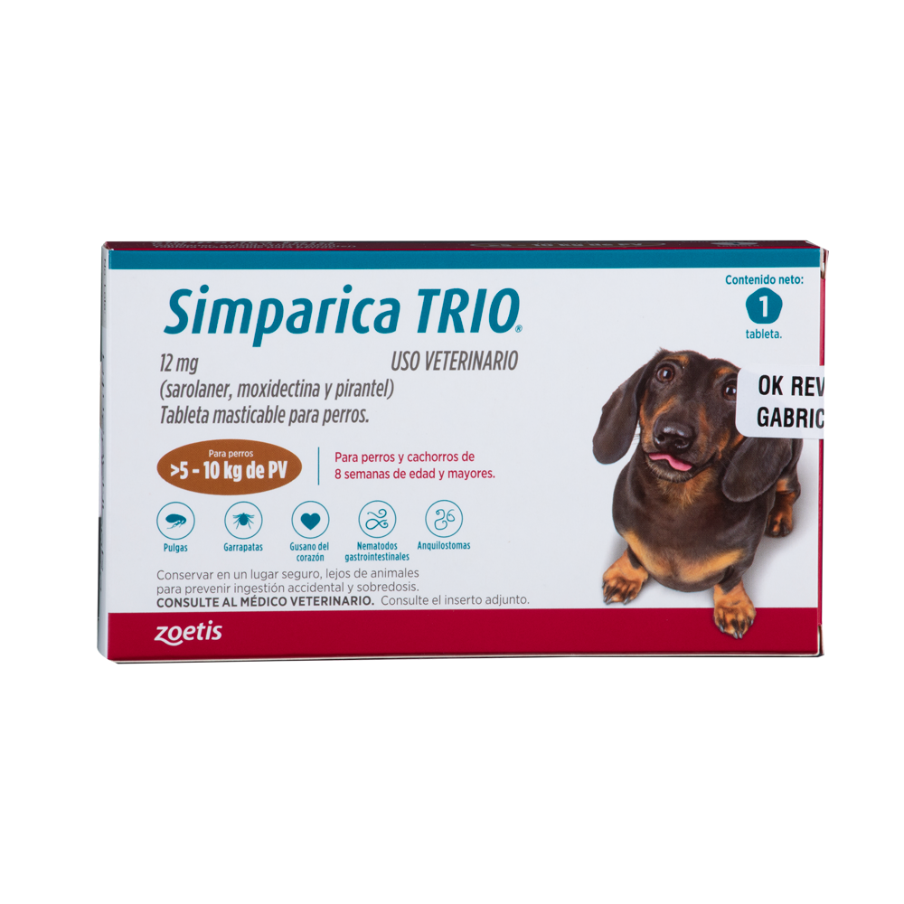 Antiparasitario Interno y Externo para perro  Simparica Trio 5 Kg - 10 Kg 1 Tableta