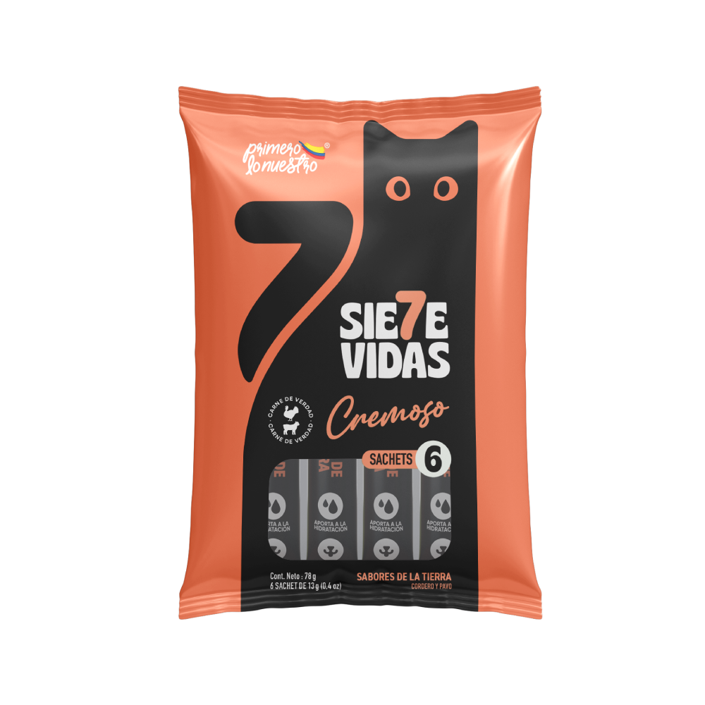 Siete Vidas Cremosos Sabores de la tierra pavo y cordero 6*13gr